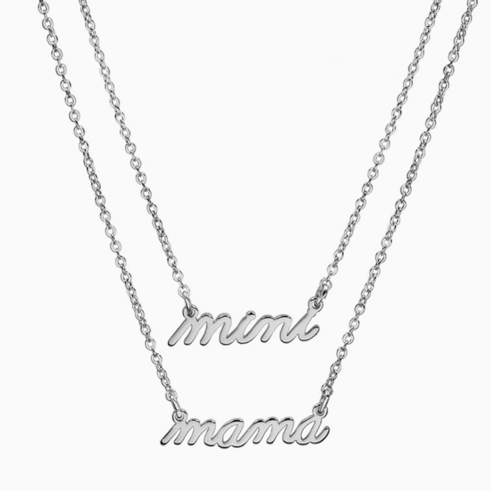 NWT LC Lauren Conrad "Mama" & "Mini" Silver Tone Necklace Set - Picture 2 of 6